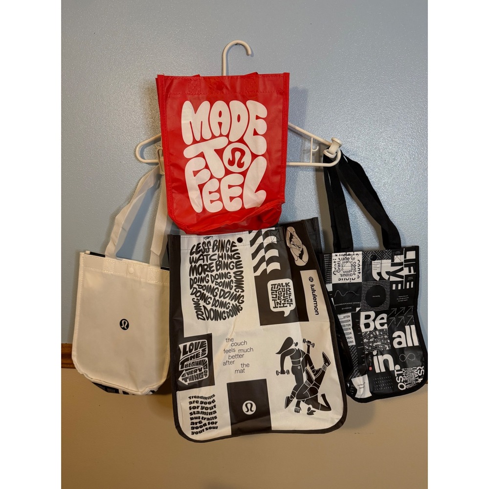 Lululemon Reusable Tote Bag Bundle Set of 4 Red Black White Shopper Gym Bags